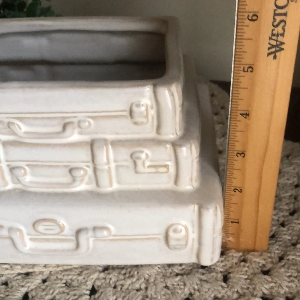 Stack of Vintage Suitcases Ceramic Planter Pot